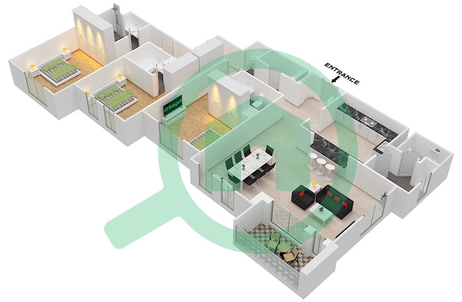 Асайель - Апартамент 3 Cпальни планировка Тип 3C (ASAYEL 2) Floor 7 interactive3D