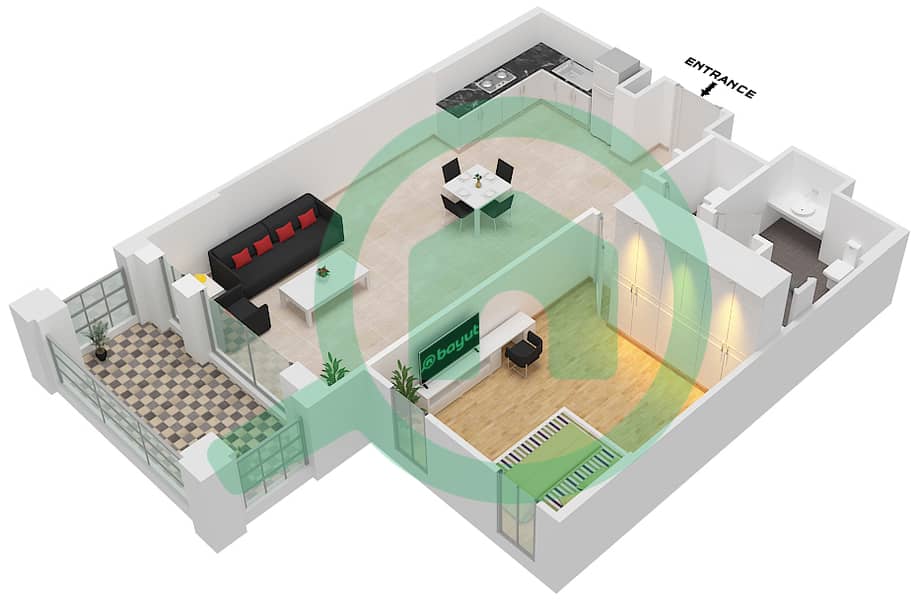 المخططات الطابقية لتصميم النموذج A(M) (ASAYEL 3) شقة 1 غرفة نوم - أصايل Floor 1-5 interactive3D