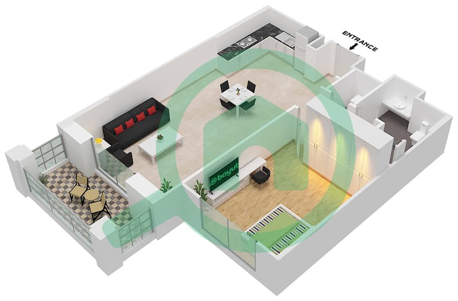 المخططات الطابقية لتصميم النموذج 1A(M) (ASAYEL 3) شقة 1 غرفة نوم - أصايل Floor 1-8 interactive3D
