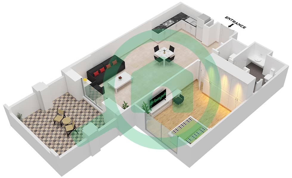 Асайель - Апартамент 1 Спальня планировка Тип 2A(M) (ASAYEL 3) Floor 1 interactive3D