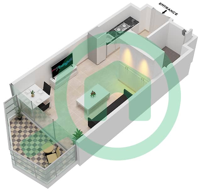 Peninsula Three - Studio Apartment Type/unit A-FLOOR 3 Floor plan Floor 3 interactive3D