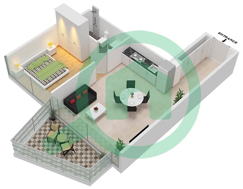 المخططات الطابقية لتصميم النموذج / الوحدة B- FLOOR 3 شقة 1 غرفة نوم - بنينسولا ثري Floor 3 interactive3D