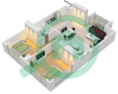المخططات الطابقية لتصميم النموذج / الوحدة A1-1,4 شقة 2 غرفة نوم - سيليكون أفينيو