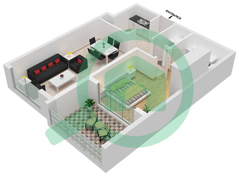 المخططات الطابقية لتصميم النموذج / الوحدة B1-5 شقة 1 غرفة نوم - سيليكون أفينيو interactive3D