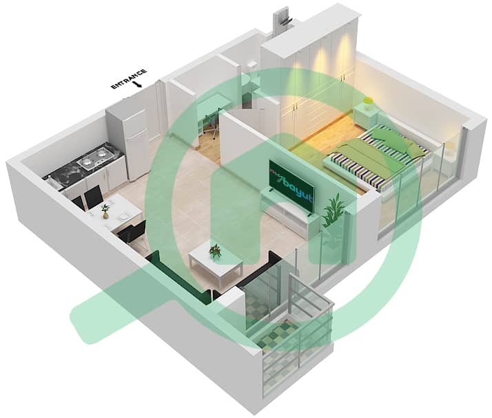المخططات الطابقية لتصميم النموذج / الوحدة B4/16  FLOOR 7-20,22-37 شقة 1 غرفة نوم - أبراج التنين interactive3D