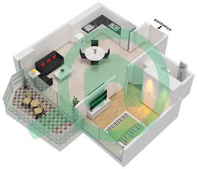 Peninsula Three - 1 Bed Apartments Type/Unit D-Floor 3 Floor plan