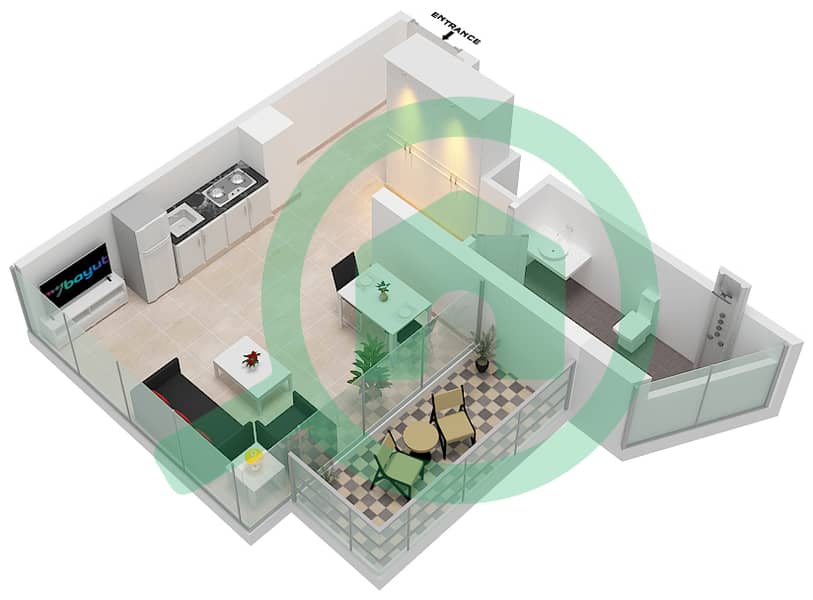 Peninsula Three - Studio Apartment Type/unit B-FLOOR 4-24 Floor plan Floor 4-24 interactive3D
