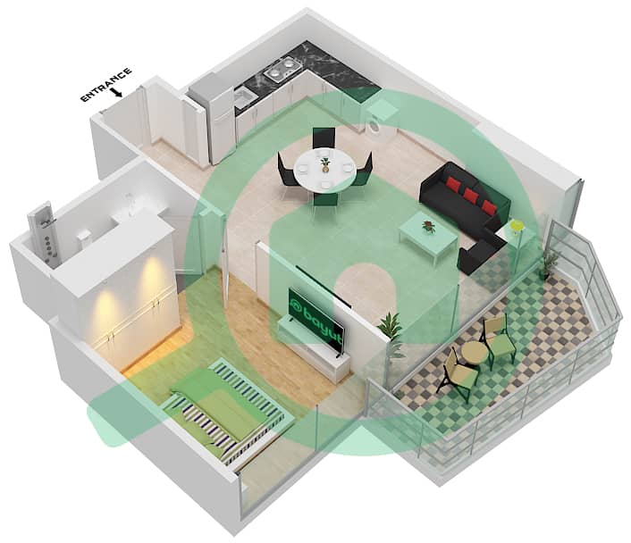 Peninsula Three - 1 Bedroom Apartment Type/unit D-FLOOR 4-24,49 Floor plan Floor 4-24,49 interactive3D