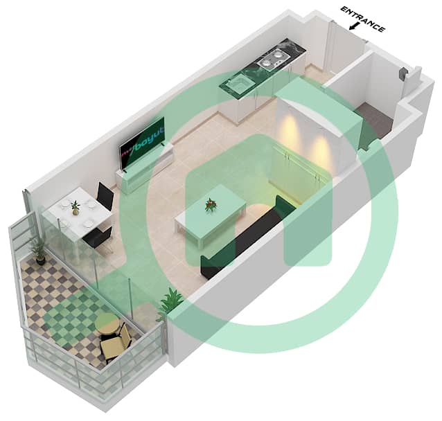 Peninsula Three - Studio Apartment Type/unit A-FLOOR 4-49 Floor plan Floor 4-49 interactive3D