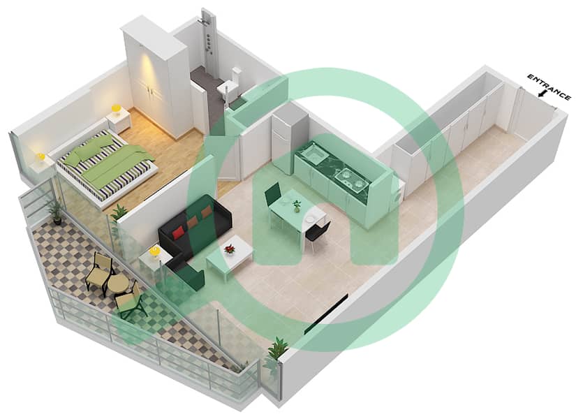 المخططات الطابقية لتصميم النموذج / الوحدة E2-FLOOR 4-48 شقة 1 غرفة نوم - بنينسولا ثري Floor 4-48 interactive3D