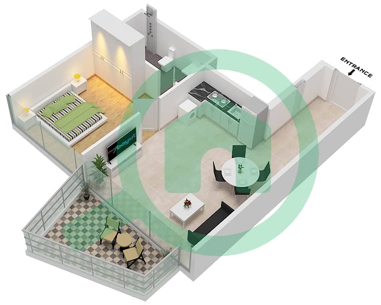المخططات الطابقية لتصميم النموذج / الوحدة A-FLOOR 4-48 شقة 1 غرفة نوم - بنينسولا ثري Floor 4-48 interactive3D