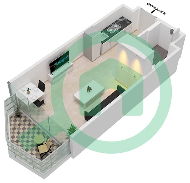 Peninsula Three - Studio Apartment Type/unit A-FLOOR 4-48 Floor plan Floor 4-48 interactive3D