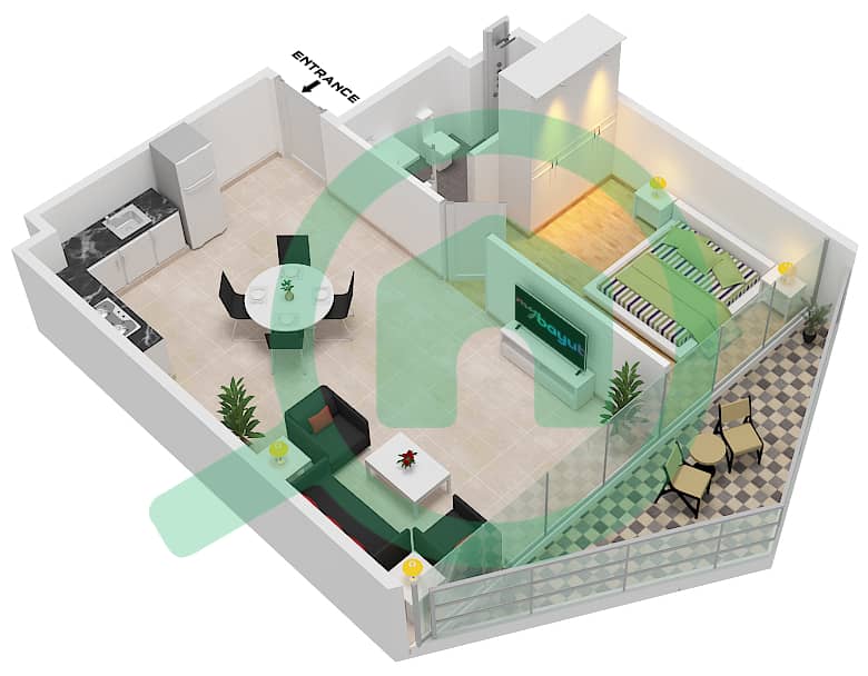 Пенинсула Три - Апартамент 1 Спальня планировка Тип/мера C- FLOOR 4-24 Floor 4-24 interactive3D