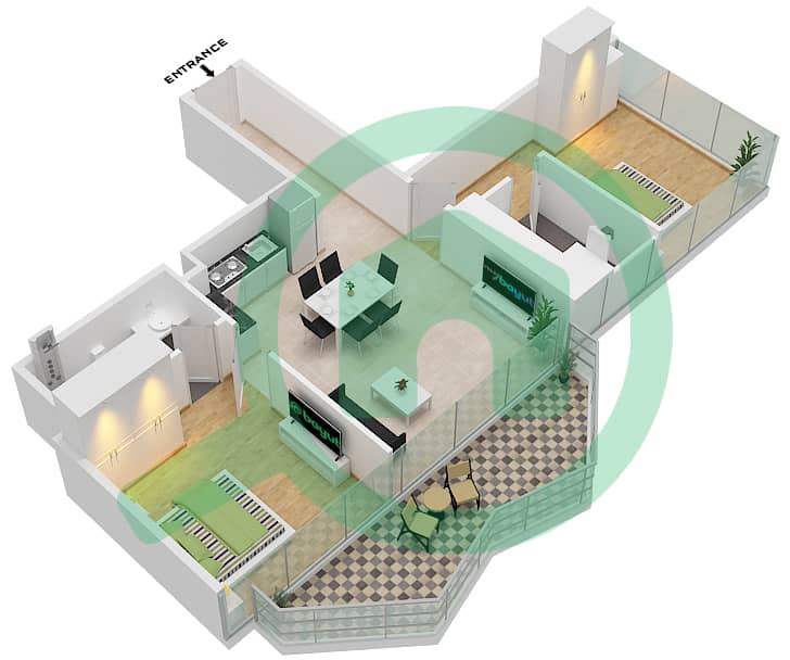 Peninsula Three - 2 Bedroom Apartment Type/unit C-FLOOR 4-24 Floor plan Floor 4-24 interactive3D