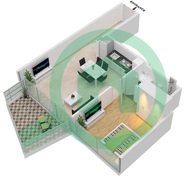 المخططات الطابقية لتصميم النموذج / الوحدة F-FLOOR 4-24 شقة 1 غرفة نوم - بنينسولا ثري Floor 4-24 interactive3D