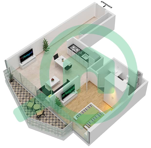 Peninsula Three - 1 Bedroom Apartment Type/unit E1-FLOOR 4-24 Floor plan Floor 4-24 interactive3D