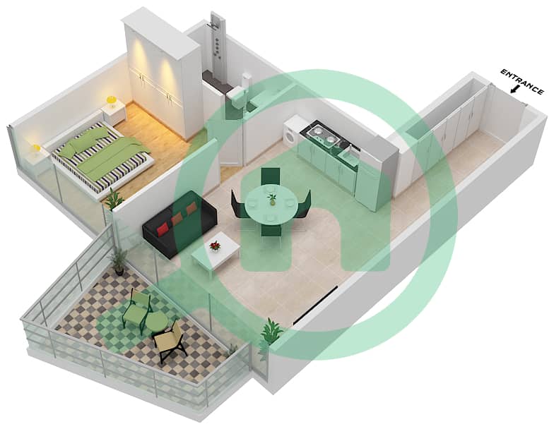 المخططات الطابقية لتصميم النموذج / الوحدة B- FLOOR 4-24 شقة 1 غرفة نوم - بنينسولا ثري Floor 4-24 interactive3D
