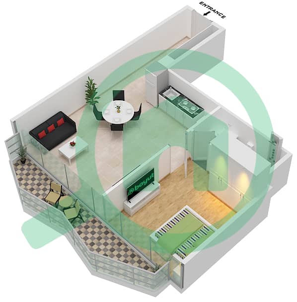 المخططات الطابقية لتصميم النموذج / الوحدة B-FLOOR 4-24 شقة 1 غرفة نوم - بنينسولا ثري Floor 4-24 interactive3D