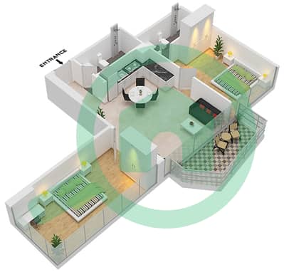 المخططات الطابقية لتصميم النموذج / الوحدة A-FLOOR 4-24 شقة 2 غرفة نوم - بنينسولا ثري