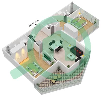 بنينسولا ثري - 2 غرفة شقق النموذج / الوحدة B1-Floor 26-48 مخطط الطابق