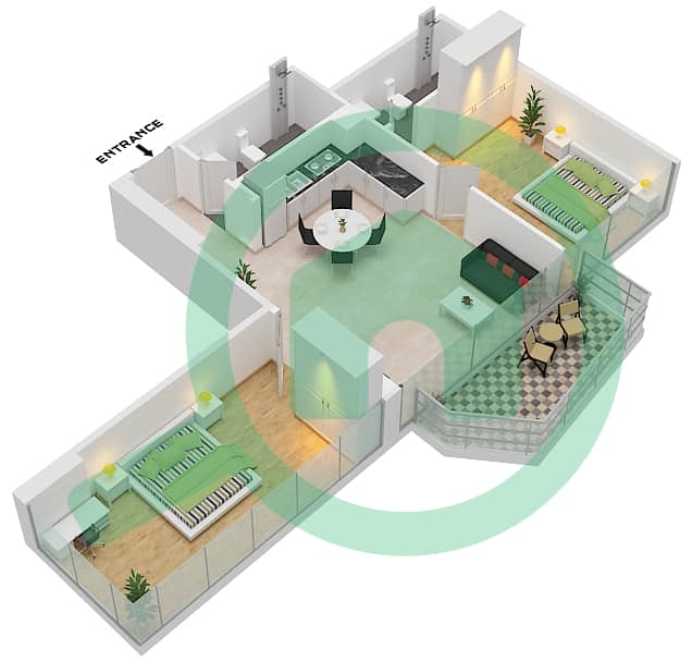 المخططات الطابقية لتصميم النموذج / الوحدة A-FLOOR 4-24 شقة 2 غرفة نوم - بنينسولا ثري Floor 4-24 interactive3D