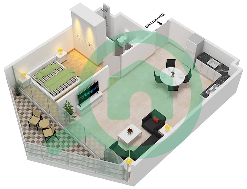 Peninsula Three - 1 Bedroom Apartment Type/unit C-FLOOR 4-24 Floor plan Floor 4-24 interactive3D