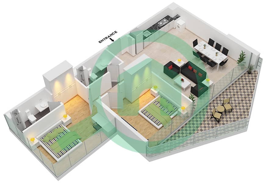 Peninsula Three - 2 Bedroom Apartment Type/unit B-FLOOR 26-49 Floor plan Floor 26-49 interactive3D