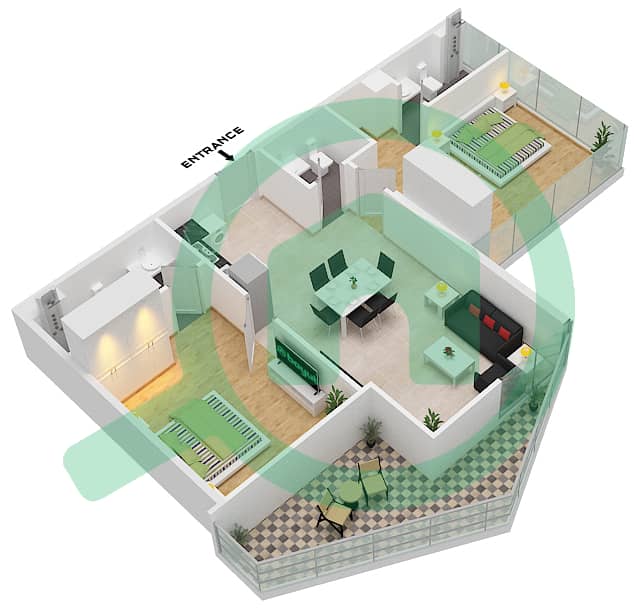 المخططات الطابقية لتصميم النموذج / الوحدة B1-FLOOR 26-48 شقة 2 غرفة نوم - بنينسولا ثري Floor 26-48 interactive3D