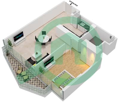 المخططات الطابقية لتصميم النموذج / الوحدة E3-FLOOR 26-48 شقة 1 غرفة نوم - بنينسولا ثري