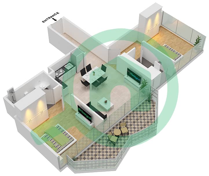 半岛三号 - 2 卧室公寓类型／单位C1-FLOOR 26-48戶型图 Floor 26-48 interactive3D
