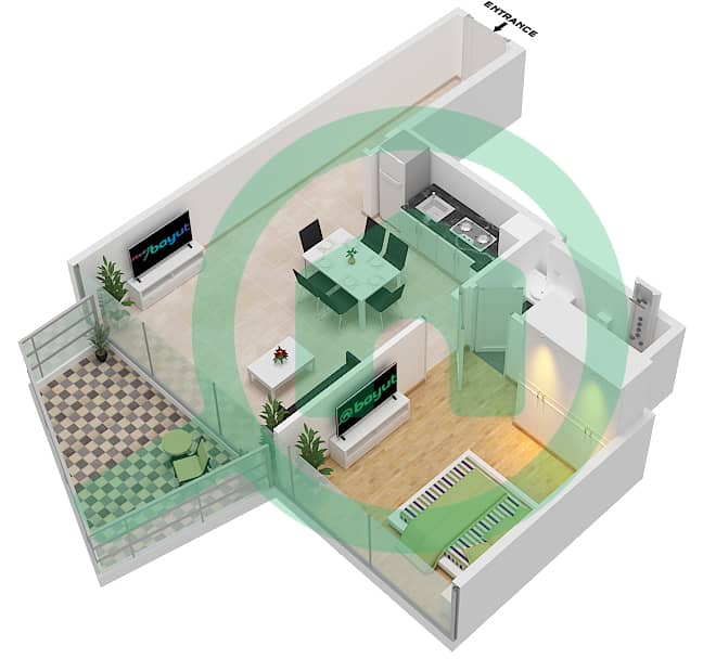 المخططات الطابقية لتصميم النموذج / الوحدة F-FLOOR 26-48 شقة 1 غرفة نوم - بنينسولا ثري Floor 26-48 interactive3D