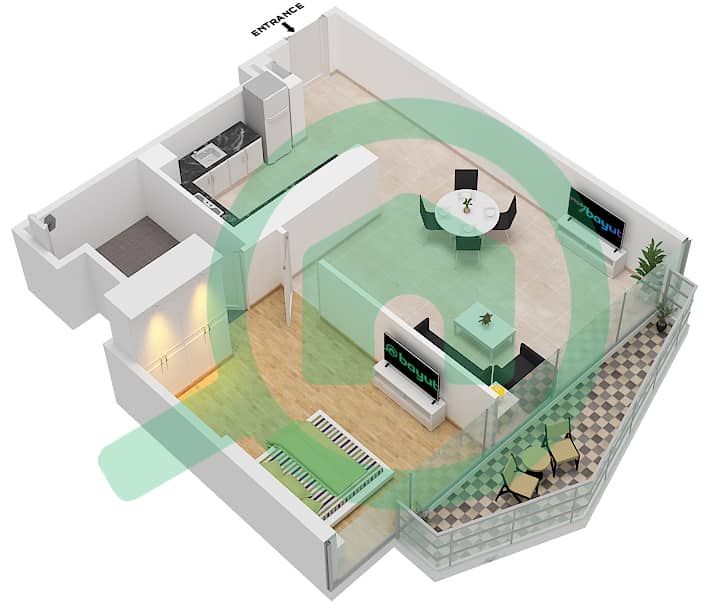 Peninsula Three - 1 Bedroom Apartment Type/unit E3- FLOOR 26-48 Floor plan Floor 26-48 interactive3D