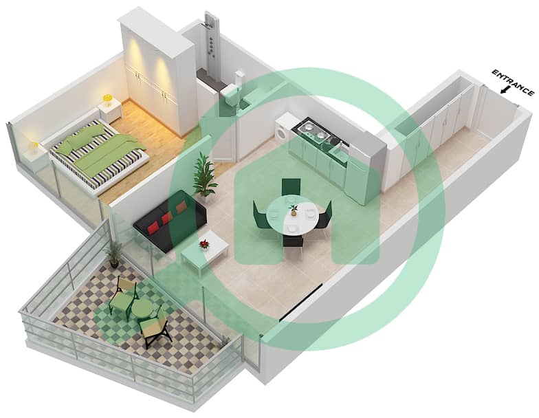 半岛三号 - 1 卧室公寓类型／单位B -FLOOR 26-48戶型图 Floor 26-48 interactive3D