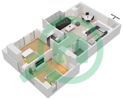 المخططات الطابقية لتصميم النموذج 02 شقة 2 غرفة نوم - بريفا ليفينج