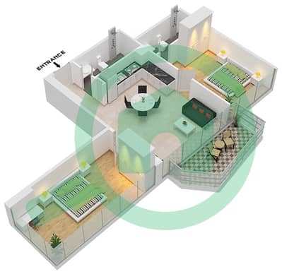 المخططات الطابقية لتصميم النموذج / الوحدة A-FLOOR 49 شقة 2 غرفة نوم - بنينسولا ثري