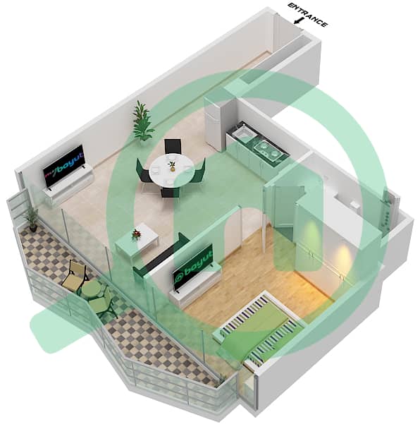 Peninsula Three - 1 Bedroom Apartment Type/unit B-FLOOR 26-48 Floor plan Floor 26-48 interactive3D