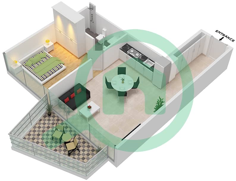 المخططات الطابقية لتصميم النموذج / الوحدة B -FLOOR 49 شقة 1 غرفة نوم - بنينسولا ثري Floor 49 interactive3D