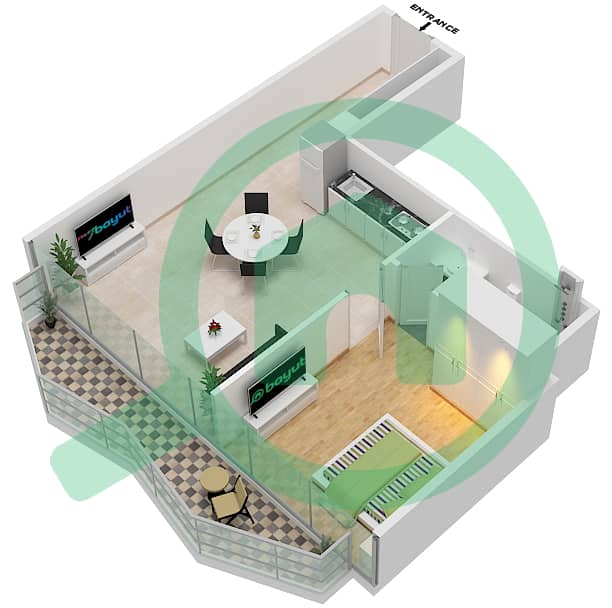 المخططات الطابقية لتصميم النموذج / الوحدة B-FLOOR 49 شقة 1 غرفة نوم - بنينسولا ثري Floor 49 interactive3D