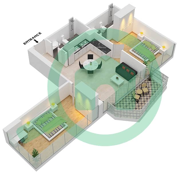Peninsula Three - 2 Bedroom Apartment Type/unit A-FLOOR 49 Floor plan Floor 49 interactive3D