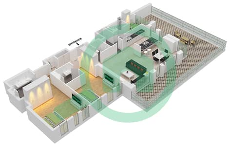 المخططات الطابقية لتصميم النموذج / الوحدة 1-1/4 شقة 2 غرفة نوم - بناية الشقق 9