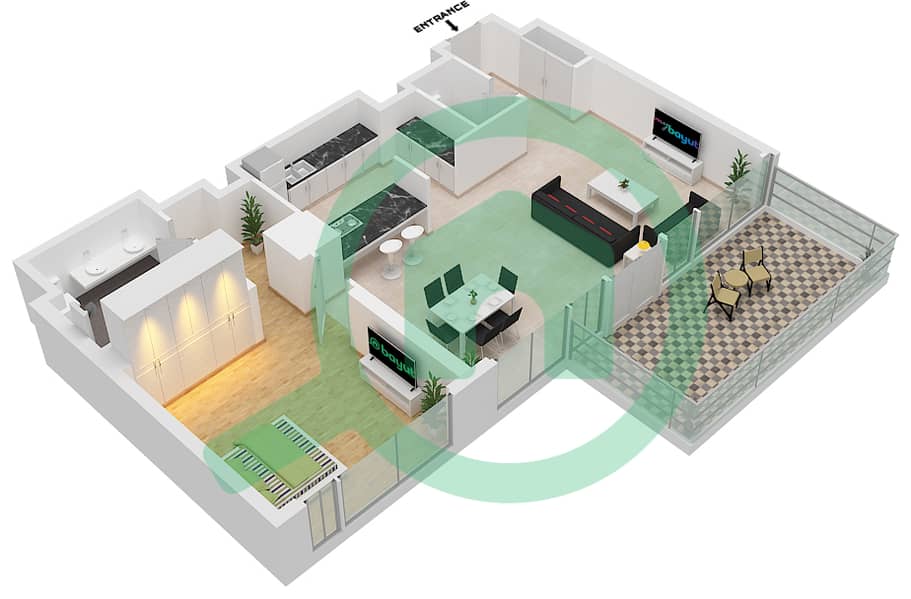 المخططات الطابقية لتصميم النموذج / الوحدة 1-1/5 شقة 1 غرفة نوم - بناية الشقق 9 Unit-505,605,705,805,905,1005,1105,1205
Floor 2-12 interactive3D