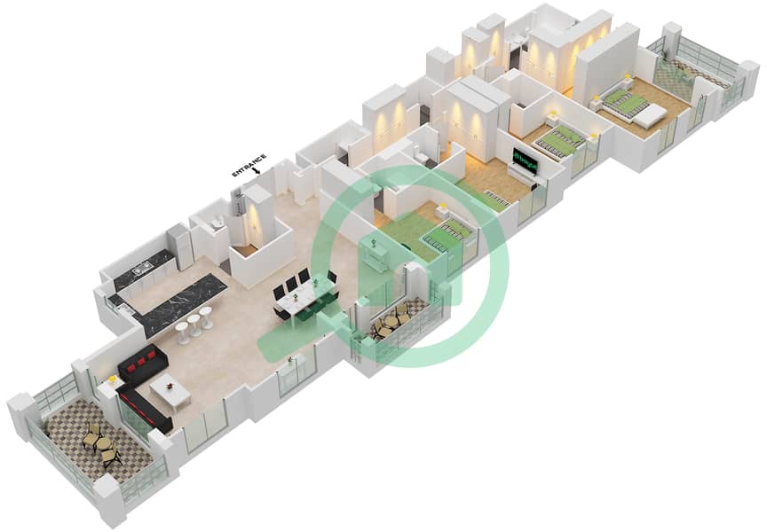 المخططات الطابقية لتصميم النموذج 1B1 (ASAYEL 2) شقة 4 غرف نوم - أصايل Floor 7 interactive3D