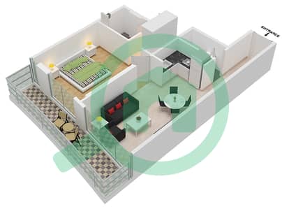 المخططات الطابقية لتصميم النموذج 1 شقة 1 غرفة نوم - ليفينج جاردن