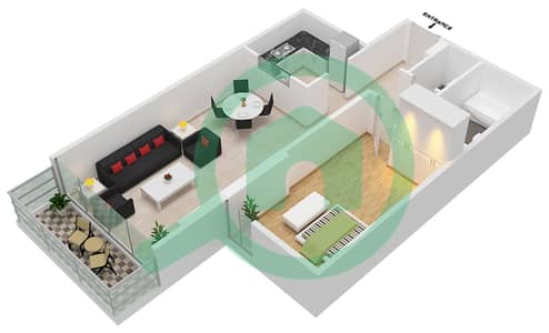 المخططات الطابقية لتصميم النموذج 4 شقة 1 غرفة نوم - ليفينج جاردن
