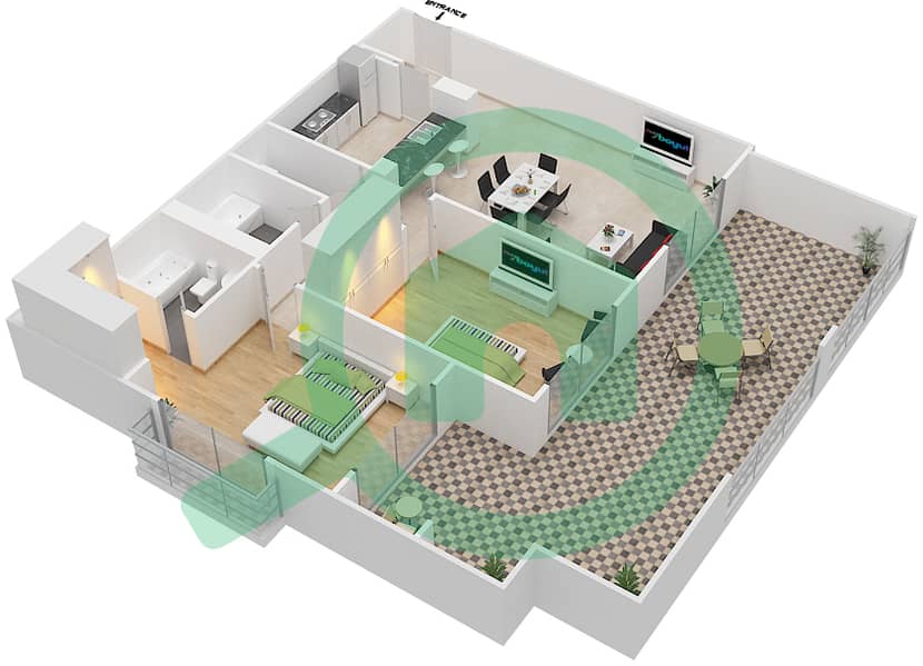 المخططات الطابقية لتصميم التصميم 2 FLOOR 1 شقة 2 غرفة نوم - أونا مساكن ريفرسايد Floor 3-6 interactive3D