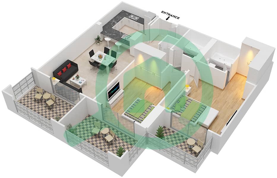 المخططات الطابقية لتصميم التصميم 3 FLOOR 2-3 شقة 2 غرفة نوم - أونا مساكن ريفرسايد Floor 2-3 interactive3D