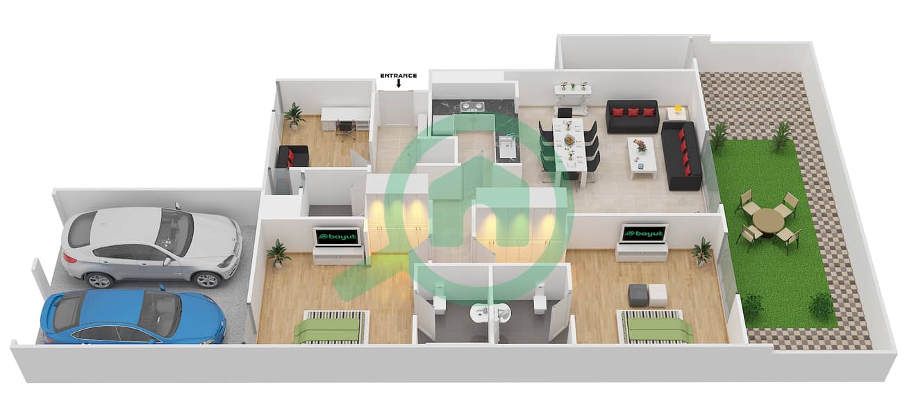 脉动住宅区 - 2 卧室顶楼公寓单位A1戶型图 interactive3D