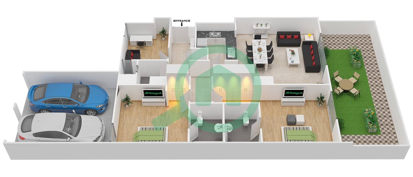 المخططات الطابقية لتصميم الوحدة B1 بنتهاوس 2 غرفة نوم - ذا بلس interactive3D