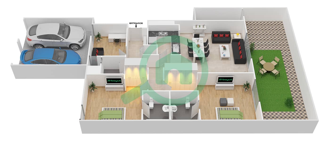المخططات الطابقية لتصميم الوحدة E1 بنتهاوس 2 غرفة نوم - ذا بلس Ground Floor interactive3D