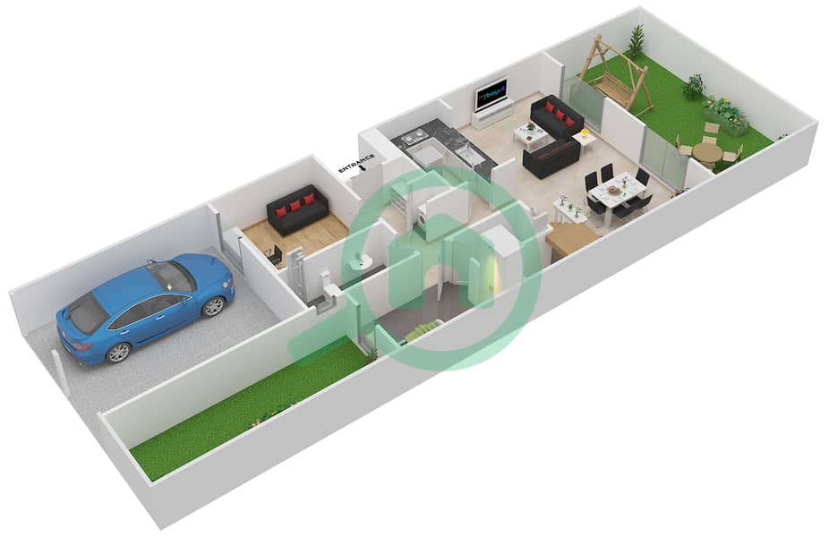 المخططات الطابقية لتصميم الوحدة C1 بنتهاوس 3 غرف نوم - ذا بلس Ground Floor interactive3D